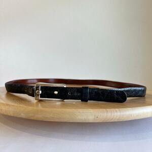 Black Genuine Calfskin Leather Silver Buckle Belt USA Made Size Medium to Large